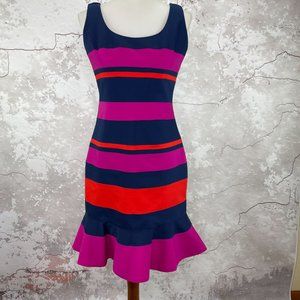 Badgley Mischka Navy and Pink Striped Dress